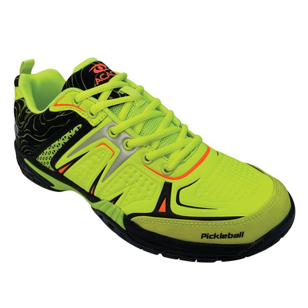 Top view of Acacia DinkShot II Lime Pickleball Shoe featuring lace-up mesh upper for breathability