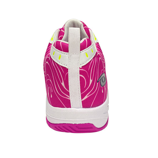 Back view of Acacia DinkShot II Pink Unisex Pickleball Shoe offering ankle support and heel padding