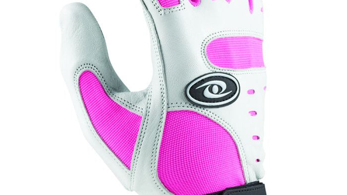 White and Pink HR Curling Gloves Adjustable Velcro wrist straps for a secure and comfortable fit