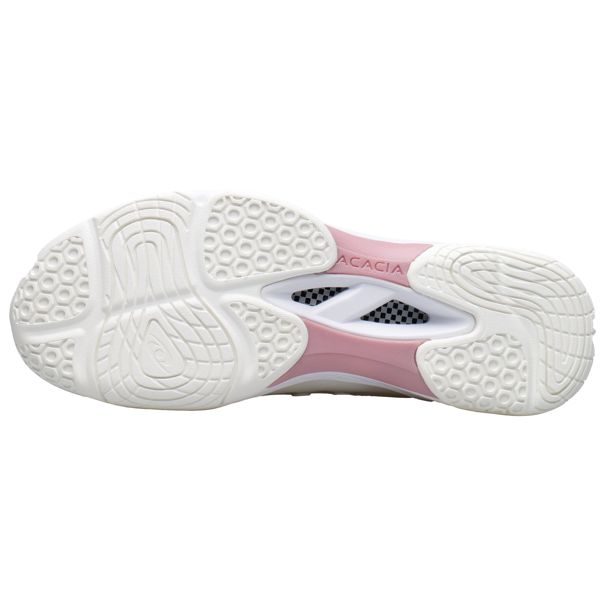 Bottom view of Acacia DreamShot Rose Quartz Women's Pickleball Shoe with grippy Cloud Gel outsole