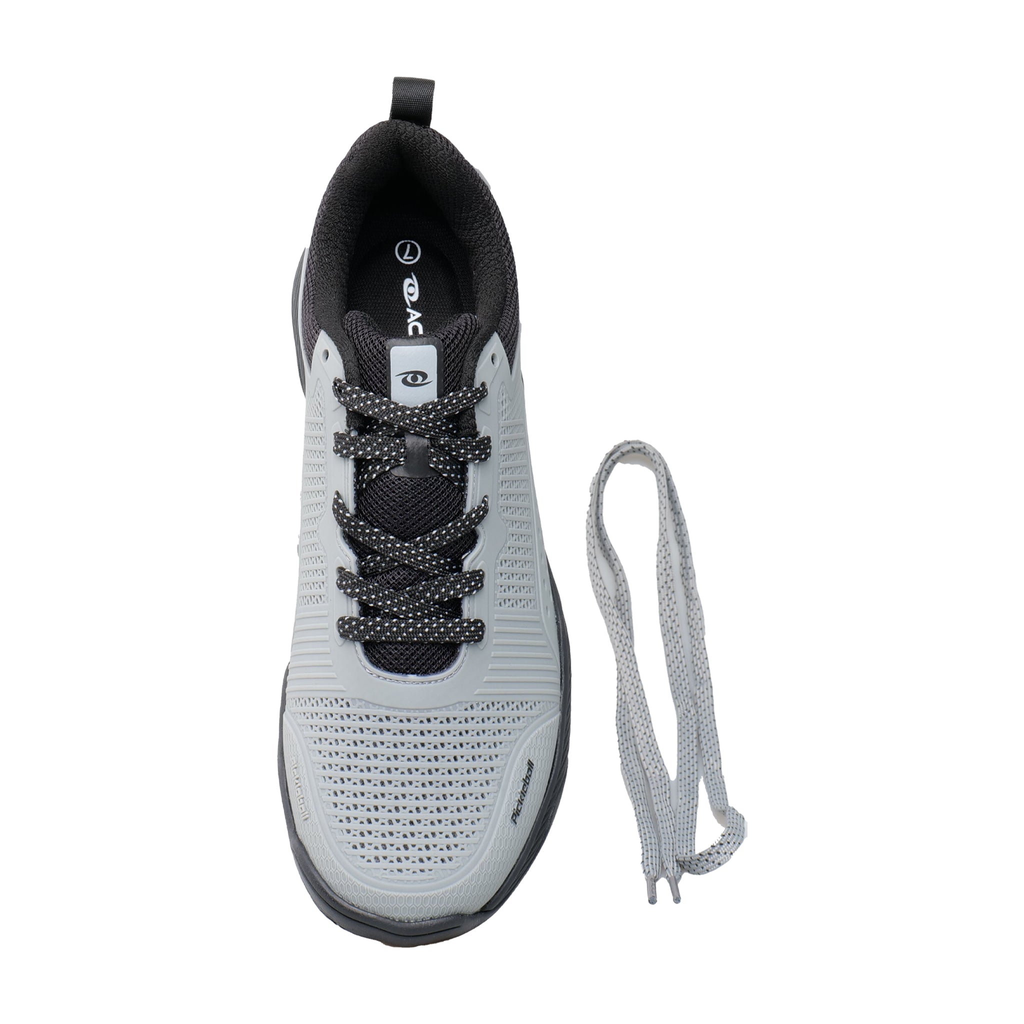 Top view of Acacia FreshShot Graphite Pickleball Shoe featuring breathable mesh and lace-up design