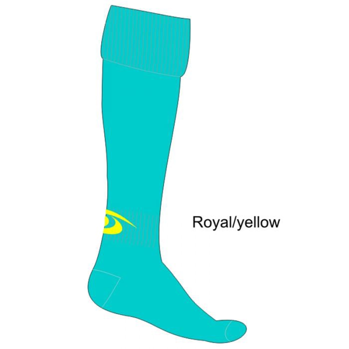 Acacia Extreme Soccer Socks Royal Yellow with 100% polyester leg and poly/cotton footbed

